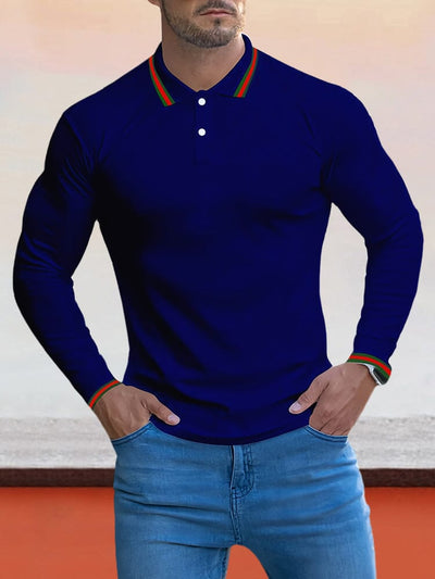 Cozy Stripe Collar Polo Shirt Polos coofandystore Navy Blue M 