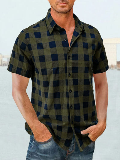 Classic Casual Plaid Cotton Linen Shirt Shirts coofandystore Army Green S 