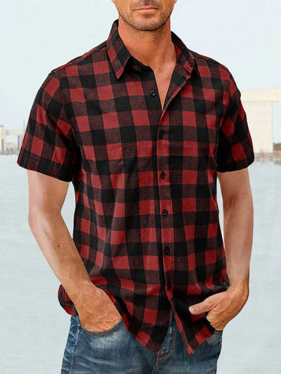 Classic Casual Plaid Cotton Linen Shirt Shirts coofandystore Red S 