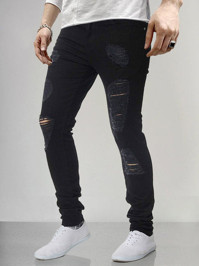 Fashion Slim Fit Torn Jeans Pants coofandystore Black S 