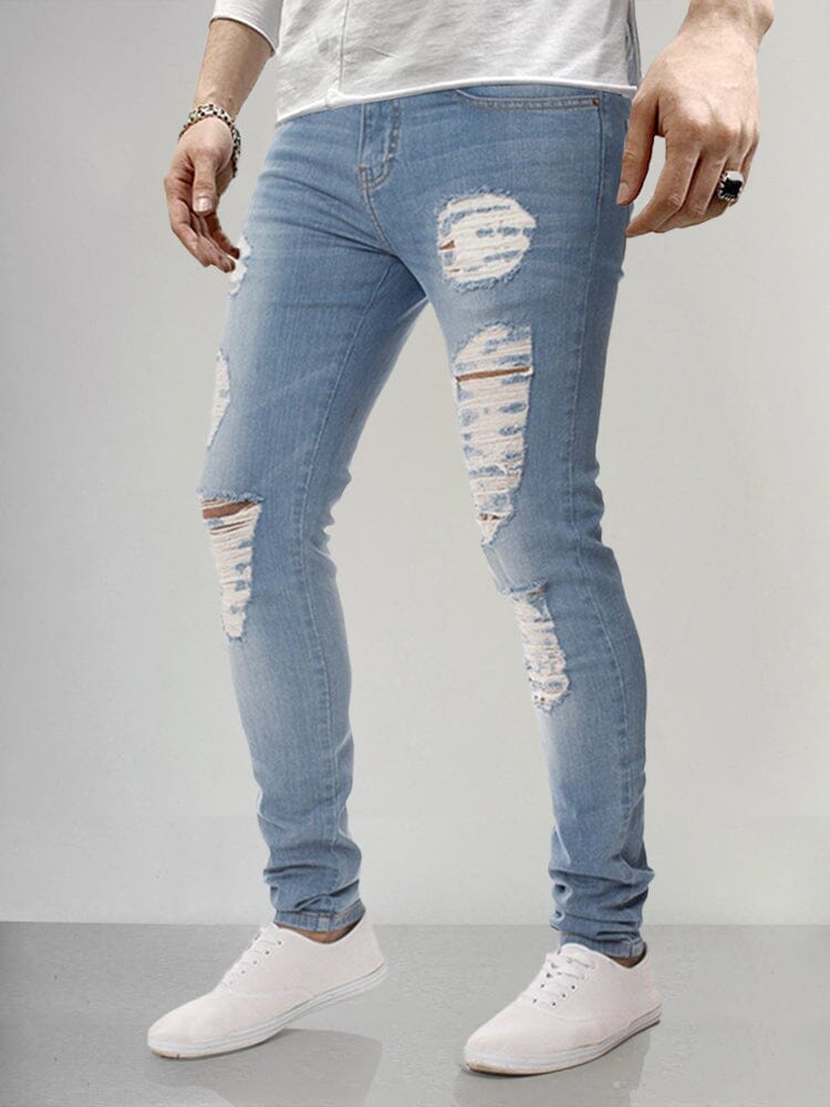 Fashion Slim Fit Torn Jeans Pants coofandystore Light Blue S 