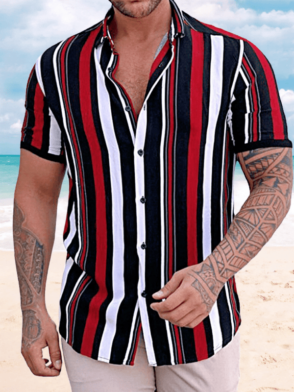 Casual Striped Beach Shirt Shirts & Polos coofandystore Black Red M 