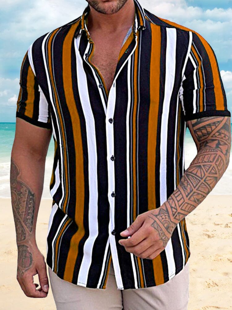 Casual Striped Beach Shirt Shirts & Polos coofandystore Black Yellow M 