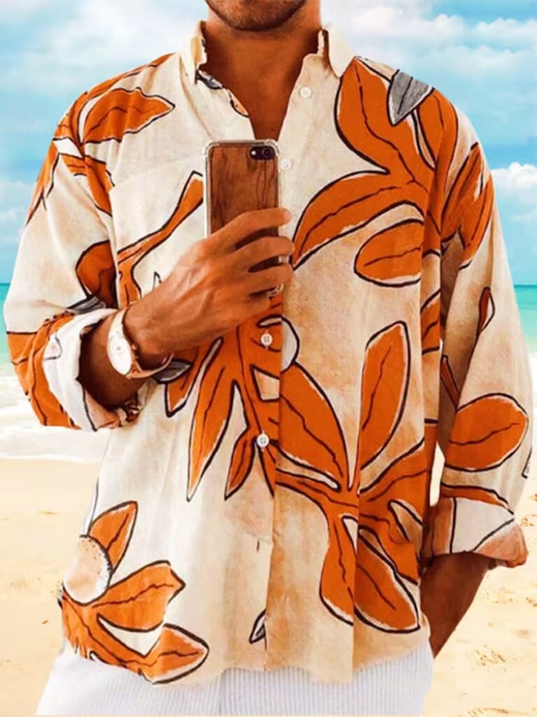 Casual Printed Long Sleeves Beach Shirt Shirts coofandystore PAT2 S 
