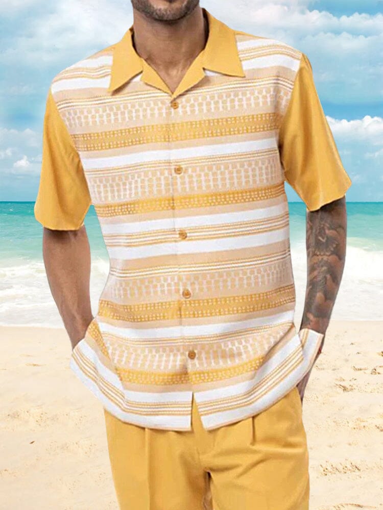 Casual Printed Beach Shirt Straight Pants Set Sets coofandystore PAT6 S 