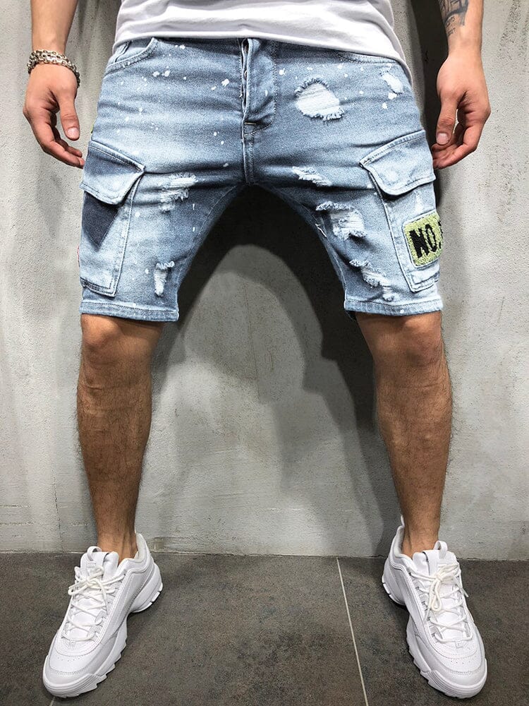 Stylish Flap Pocket Torn Denim Shorts Shorts coofandystore Clear Blue S 