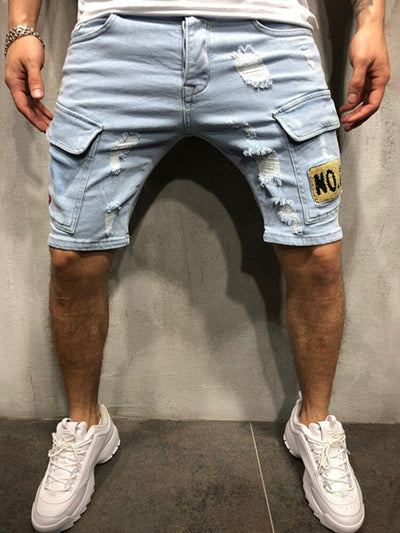 Stylish Flap Pocket Torn Denim Shorts Shorts coofandystore 