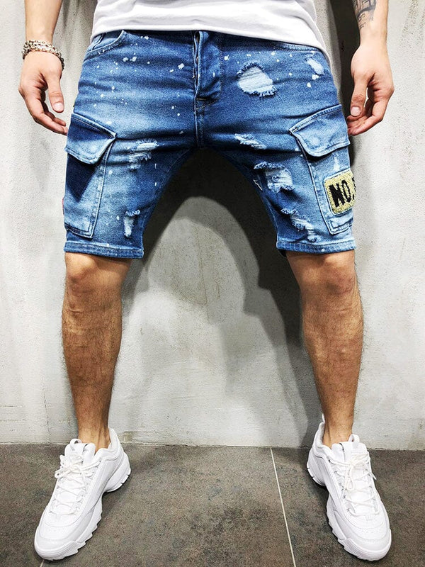 Stylish Flap Pocket Torn Denim Shorts Shorts coofandystore Deep Blue S 