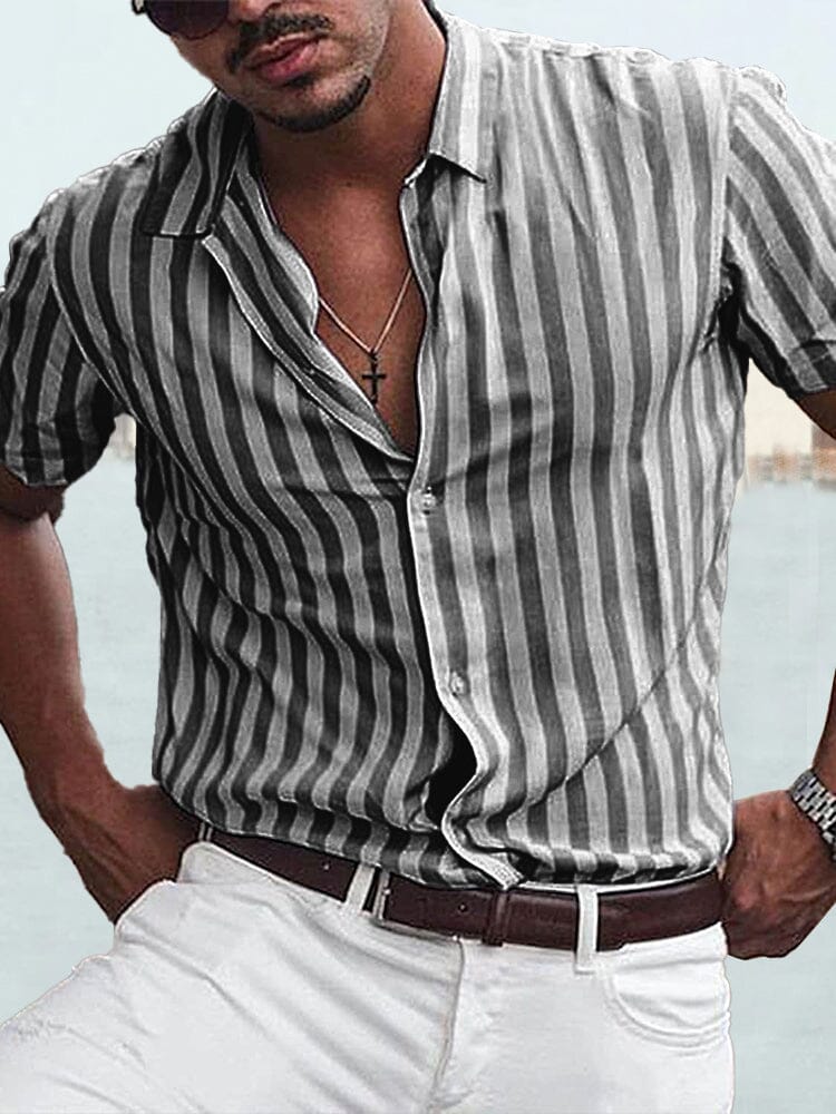 Cotton Linen Striped Shirt Shirts & Polos coofandystore Black S 