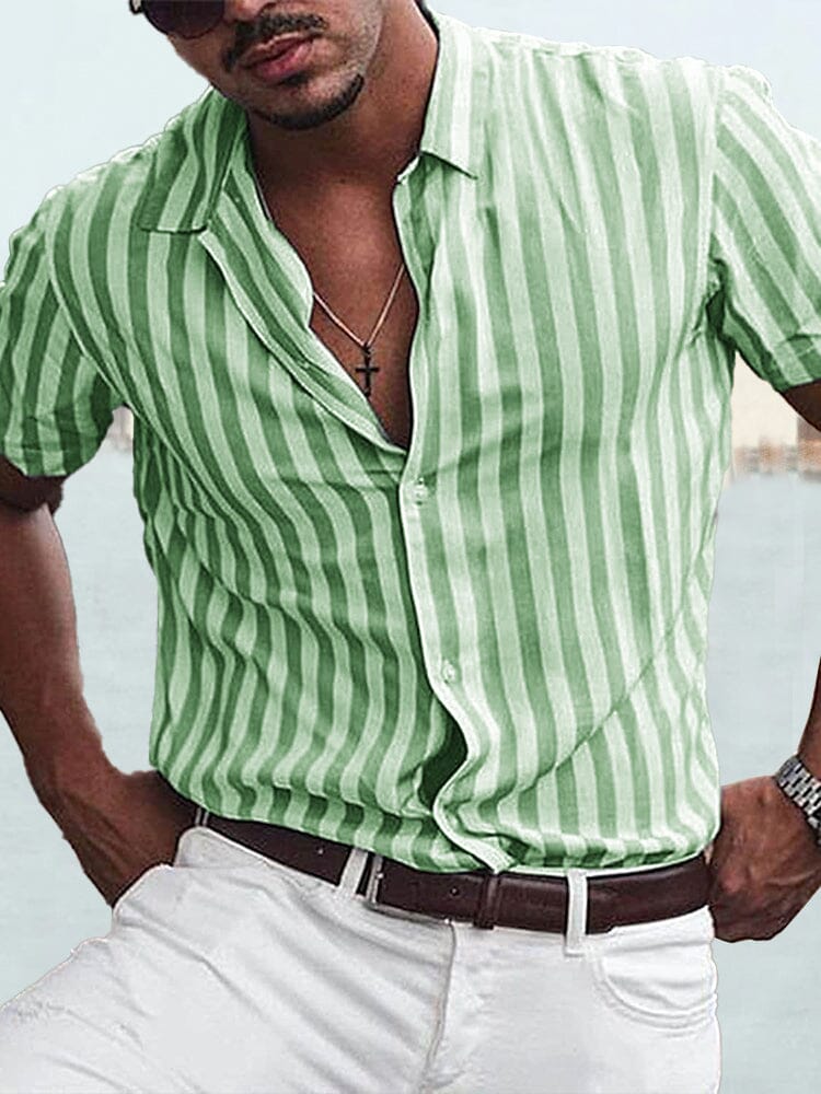 Cotton Linen Striped Shirt Shirts & Polos coofandystore Green S 
