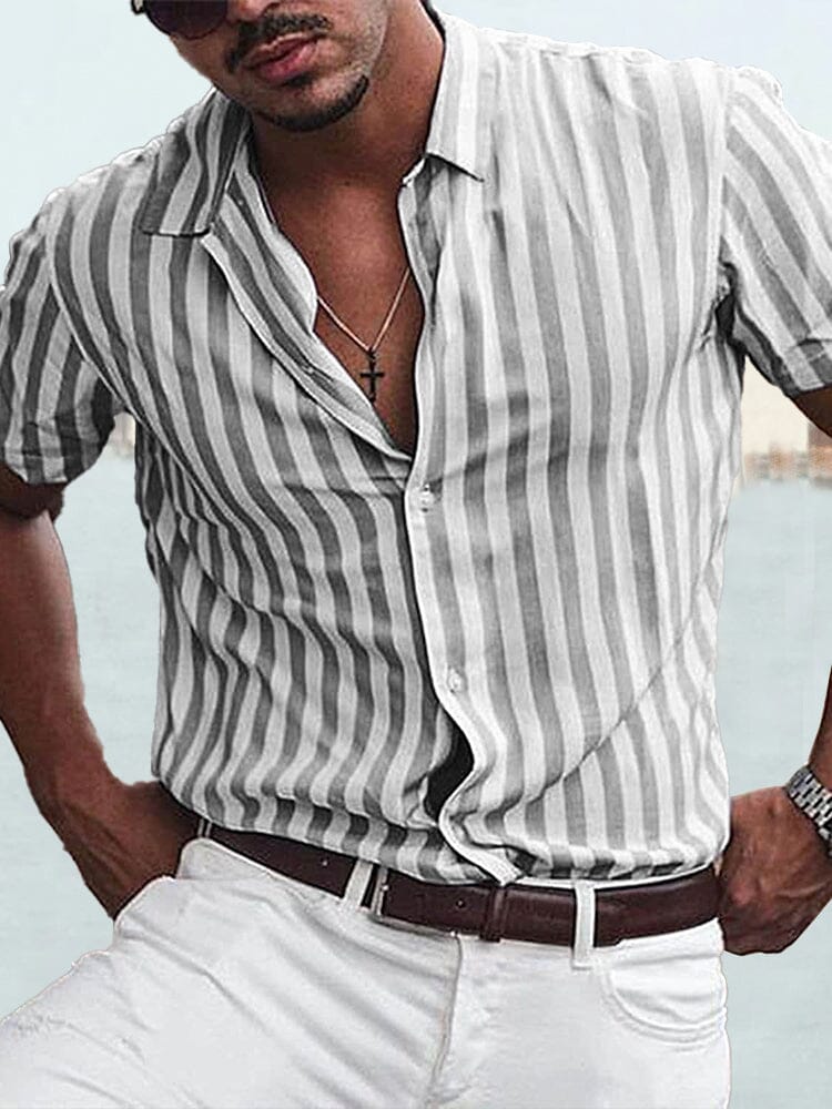 Cotton Linen Striped Shirt Shirts & Polos coofandystore Light Grey S 