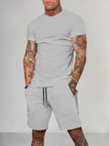 Solid Color Short Sleeve Casual Set Sets coofandystore Light Grey M 