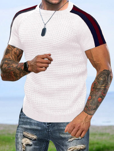 Casual Waffle Splicing Knitted Top T-Shirt coofandystore White S 
