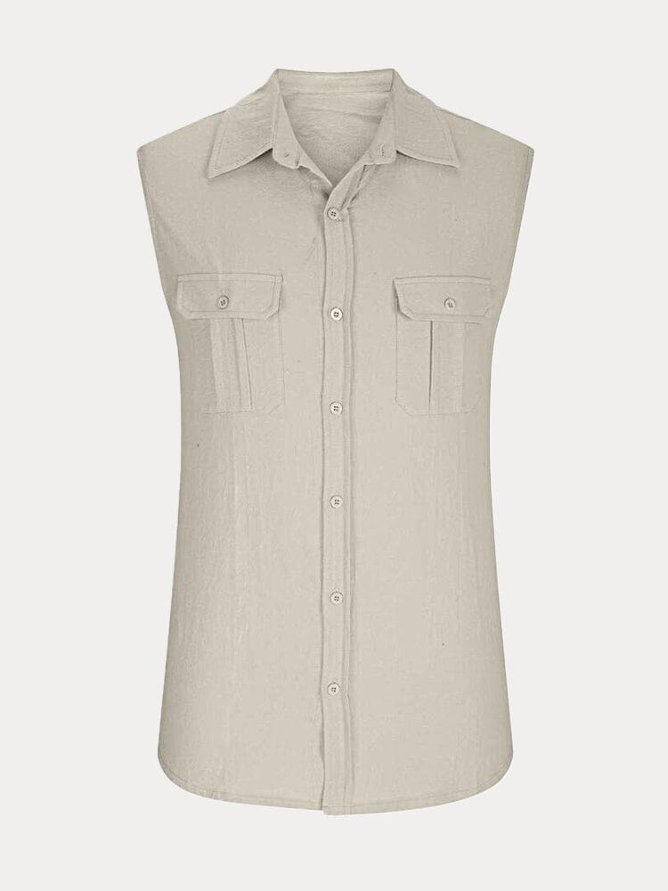 Solid Cotton Linen Sleeveless Shirt Shirts coofandystore 
