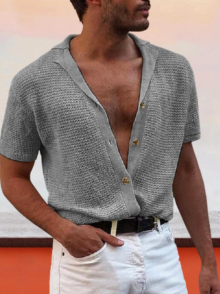 Lightwaight Short Sleeves Knitted Top T-Shirt coofandystore Dark Grey S 