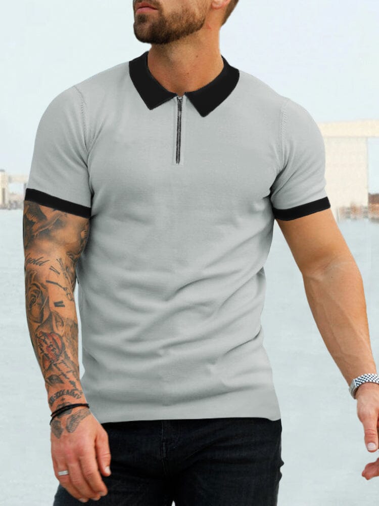 Cozy Splicing Short Sleeves Polo Shirt Polos coofandystore Light Grey S 