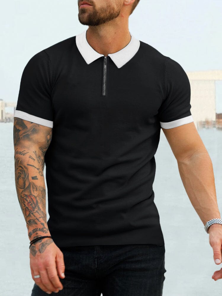 Cozy Splicing Short Sleeves Polo Shirt Polos coofandystore Black/White S 