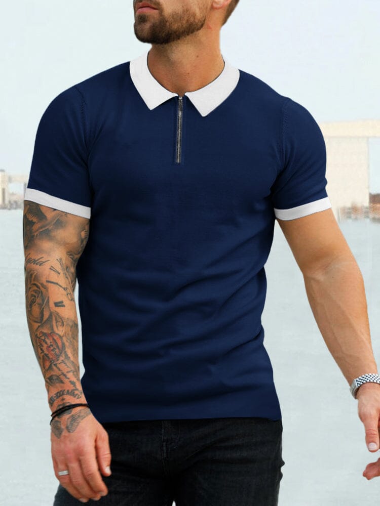 Cozy Splicing Short Sleeves Polo Shirt Polos coofandystore Navy Blue S 