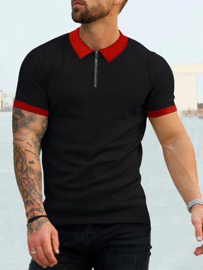 Cozy Splicing Short Sleeves Polo Shirt Polos coofandystore Black/Red S 