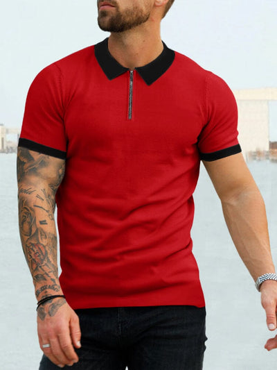 Cozy Splicing Short Sleeves Polo Shirt Polos coofandystore Red S 