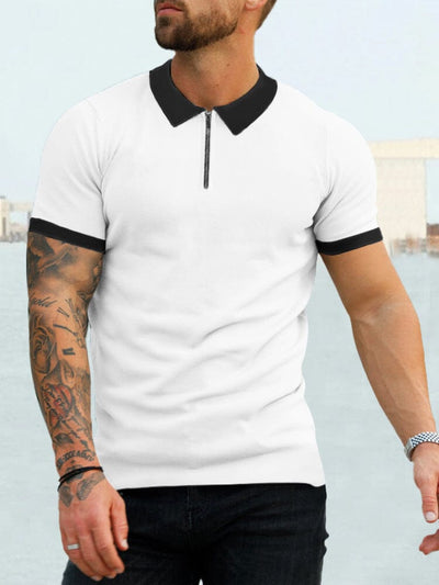 Cozy Splicing Short Sleeves Polo Shirt Polos coofandystore White S 