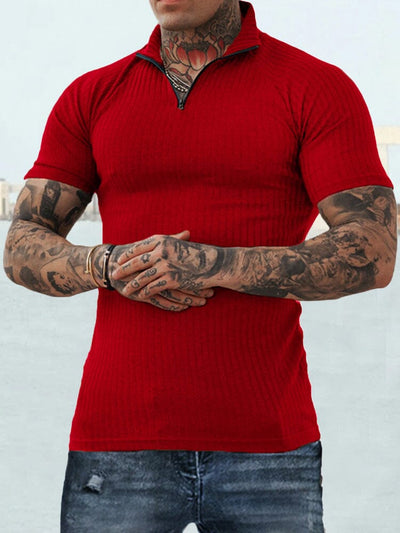 Stylish Stand Collar Polo Shirt Polos coofandystore Red M 