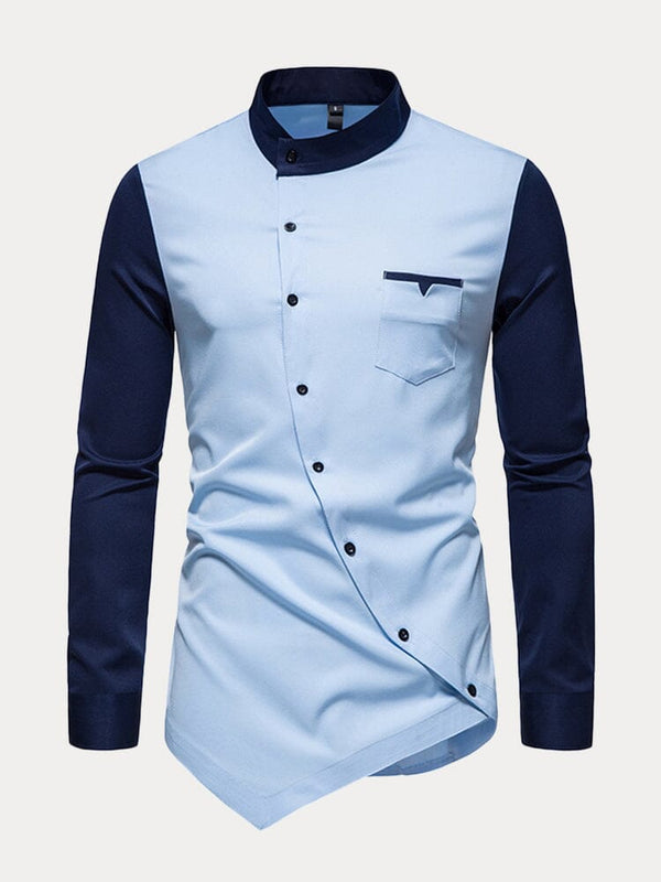Splicing Irregular Hem Button Shirt Shirts coofandystore Blue S 