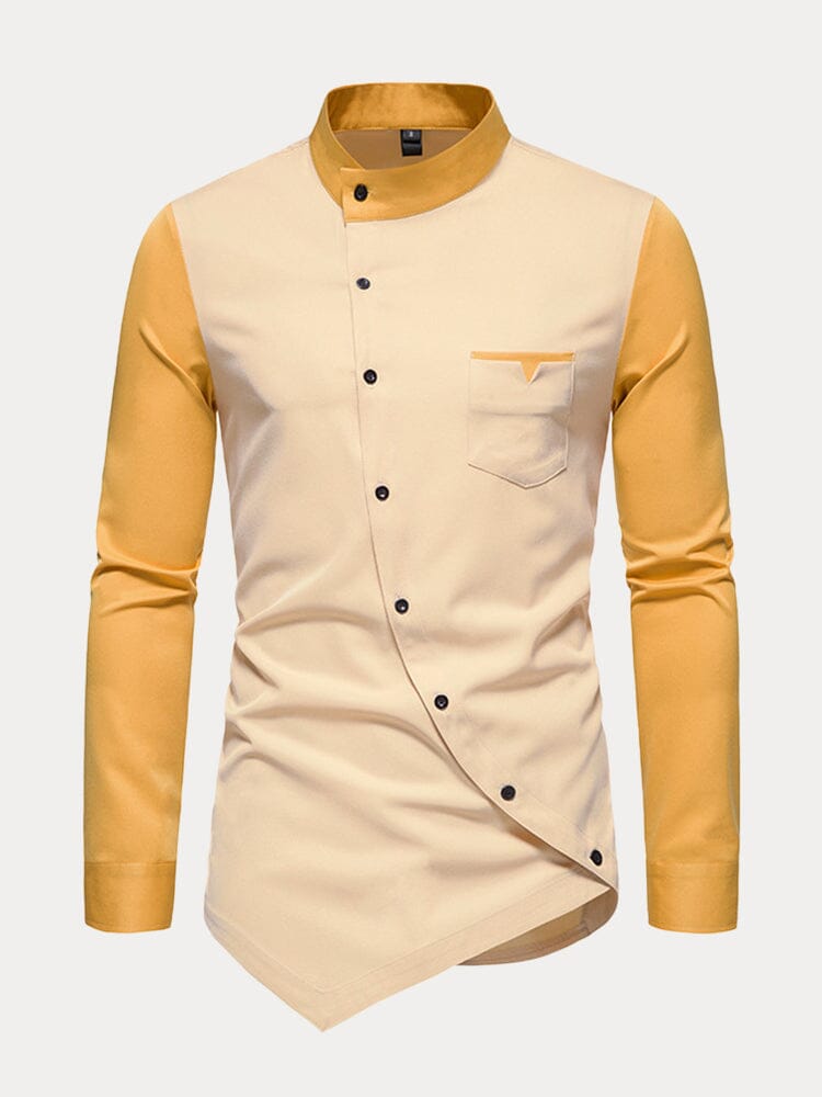 Splicing Irregular Hem Button Shirt Shirts coofandystore Yellow S 