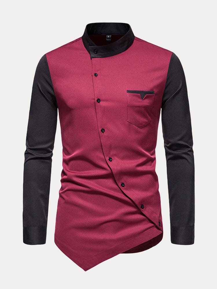 Splicing Irregular Hem Button Shirt Shirts coofandystore Wine Red S 