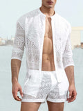 Hollow Out Lace Shirt Sets Sets coofandystore White S 