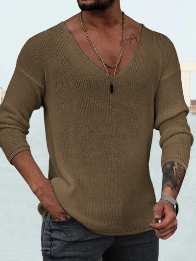 Thin Long Sleeve V-neck Sweater Sweater coofandystore Brown S 