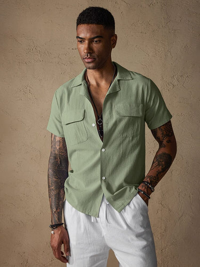 Casual Cotton Linen Shirt with Pockets Shirts coofandystore Green S 