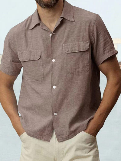 Cotton Linen Casual Shirt with Pockets Shirts coofandystore Brown S 