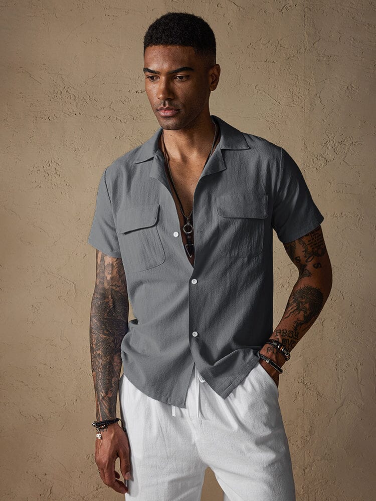 Casual Cotton Linen Shirt with Pockets Shirts coofandystore Grey S 