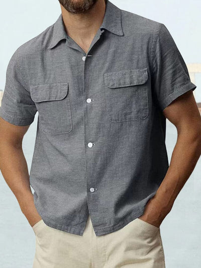 Cotton Linen Casual Shirt with Pockets Shirts coofandystore Grey S 
