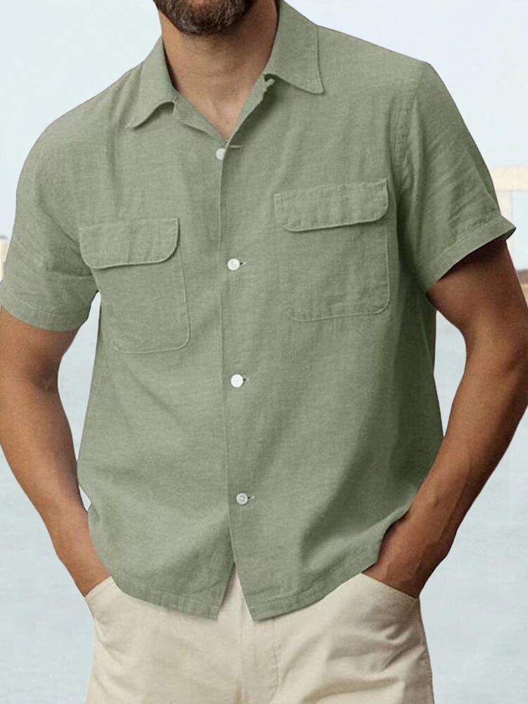Cotton Linen Casual Shirt with Pockets Shirts coofandystore Green S 