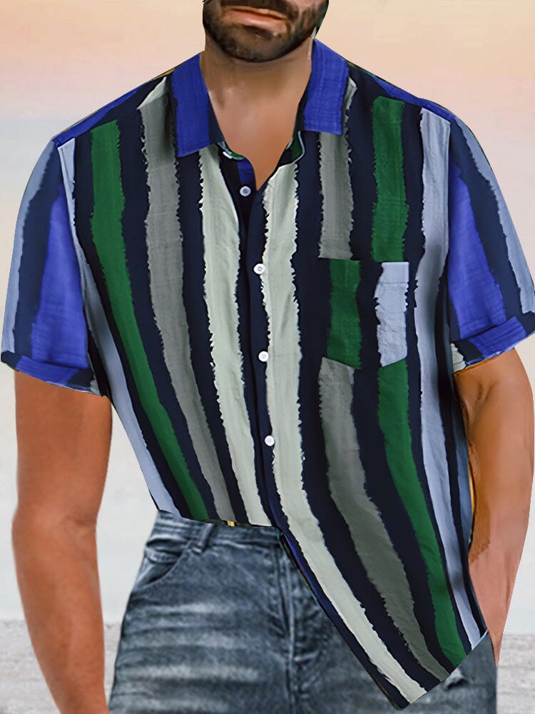 Casual Stripe Cotton Linen Beach Shirt Shirts coofandystore Green S 