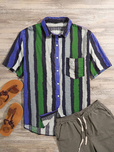 Casual Stripe Cotton Linen Beach Shirt Shirts coofandystore 
