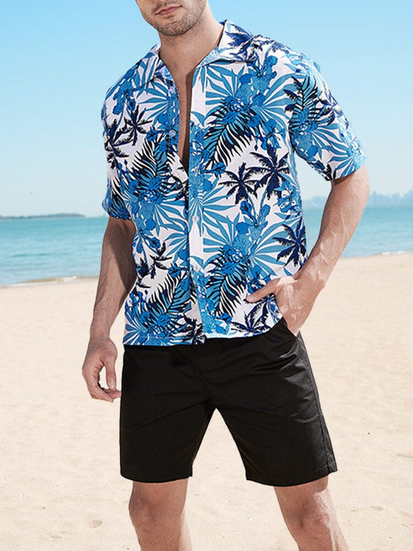 Hawaiian Floral Short Sleeve Shirts Shirts & Polos coofandystore Blue S 