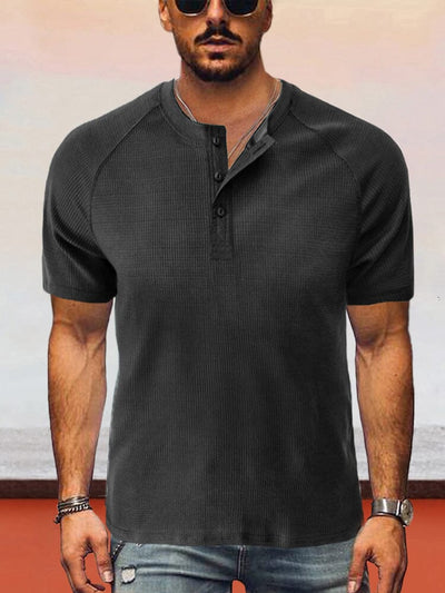 Classic Short Sleeves Henley Shirt T-Shirt coofandystore Black S 