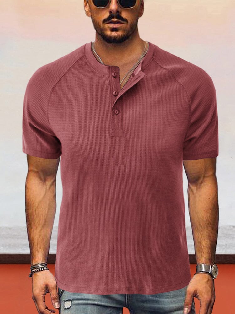 Classic Short Sleeves Henley Shirt T-Shirt coofandystore Red S 
