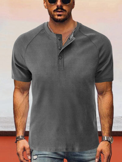 Classic Short Sleeves Henley Shirt T-Shirt coofandystore Dark Grey S 