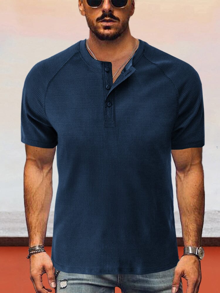 Classic Short Sleeves Henley Shirt T-Shirt coofandystore Navy Blue S 