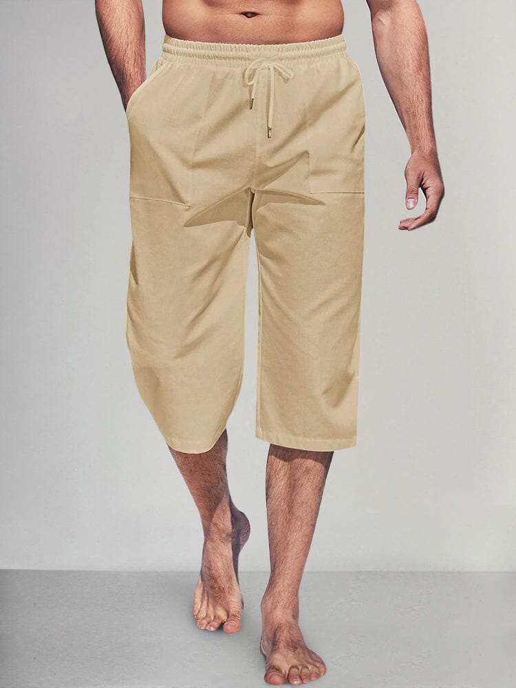Casual Lightweight Solid Cotton Linen Shorts Shorts coofandystore Khaki M 