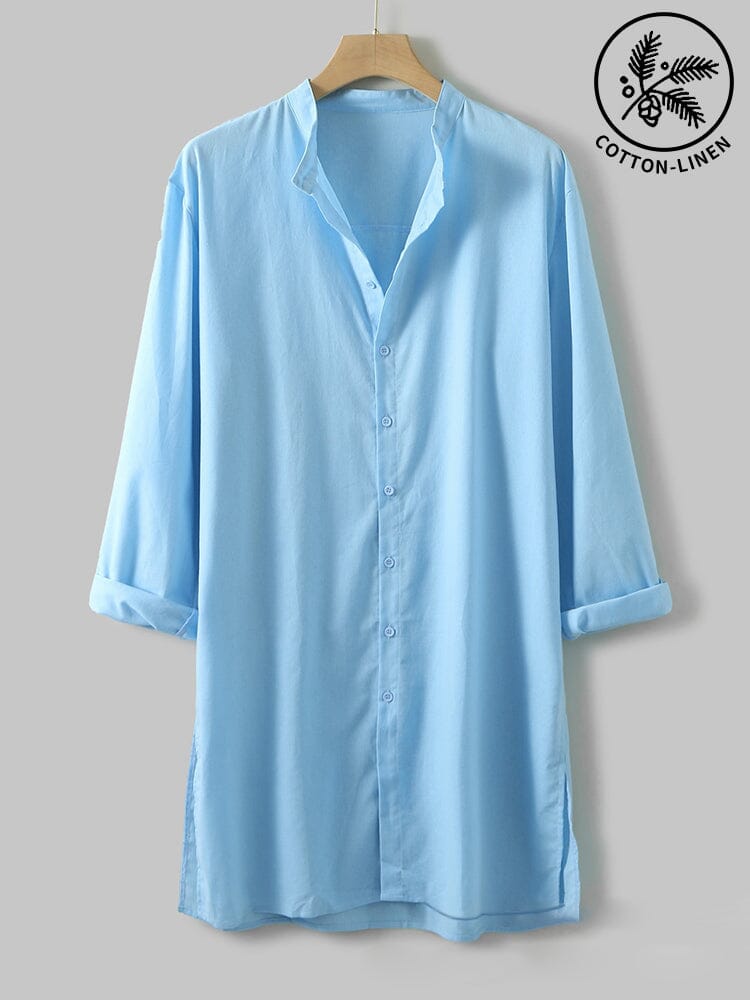 Casual Stand Collar Soft Cotton Linen Long Shirt Shirts coofandystore 