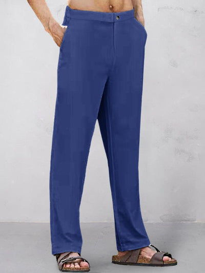 Cotton and Linen Straight Pants Pants coofandystore Blue M 