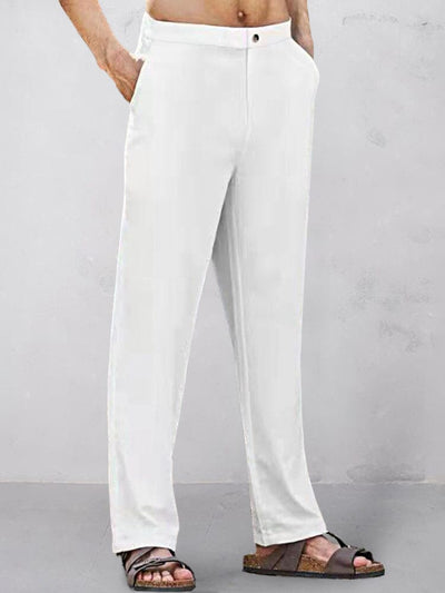 Cotton and Linen Straight Pants Pants coofandystore White M 