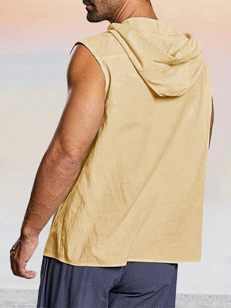 Casual Solid Cotton Linen Hooded Tank Top Tank Tops coofandystore 