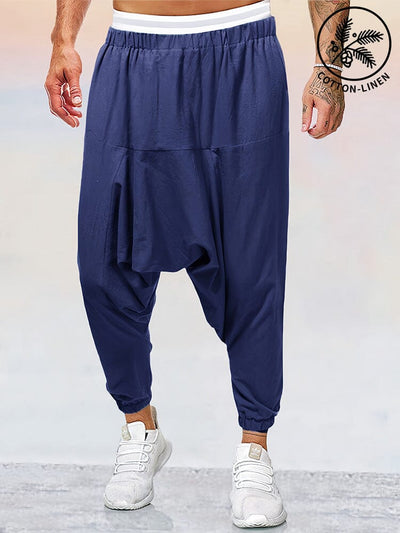 Cotton Linen Solid Color Harem Pants Pants coofandystore Navy Blue M 