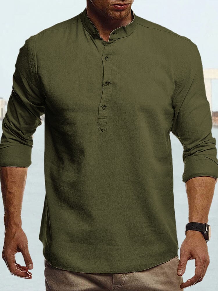 Cotton Linen Solid Color Casual Shirt Shirts coofandystore Army Green M 